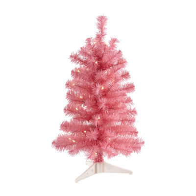 Nearly Natural 2 Foot With 72 Bendable Branches And 35 Led Lights Pre-Lit Pink Christmas Tree