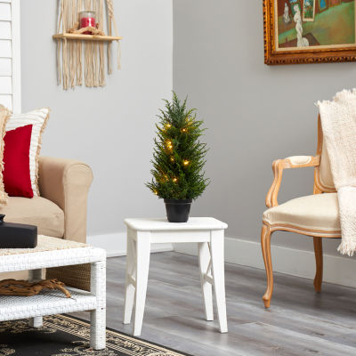 Nearly Natural 18in. Cedar With Led Lights Uv Resistant (Indoor/Outdoor) 1 1/2 Feet Pre-Lit Cedar Christmas Tree