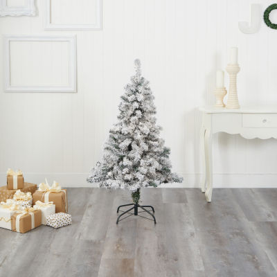 Nearly Natural 4 Foot Rock Springs Flocked Spruce Christmas Tree