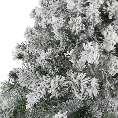 Nearly Natural 7 Foot Rock Springs Flocked Spruce With 800 Bendable Branches Christmas Tree