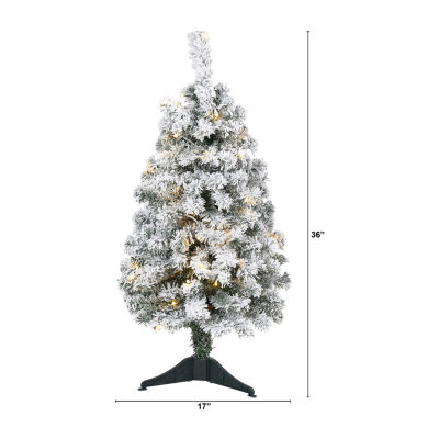 Nearly Natural 3 Foot Flocked Rock Springs Spruce Pre-Lit Christmas Tree