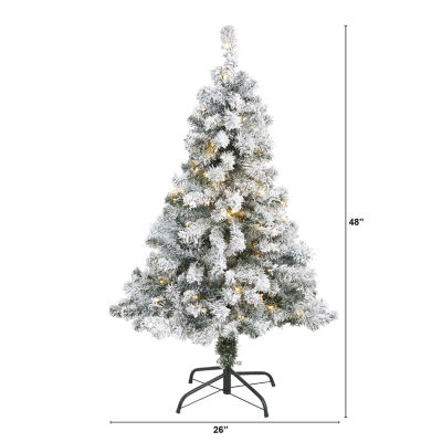 Nearly Natural 4 Foot Rock Springs Flocked Spruce With 100 Clear Led Lights Pre-Lit Christmas Tree