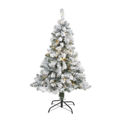 Nearly Natural 4 Foot Rock Springs Flocked Spruce With 100 Clear Led Lights Pre-Lit Christmas Tree