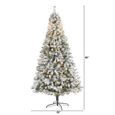 Nearly Natural 8 Foot Rock Springs Flocked Spruce With 1186 Bendable Branches And 500 Clear Led Lights Pre-Lit Christmas Tree