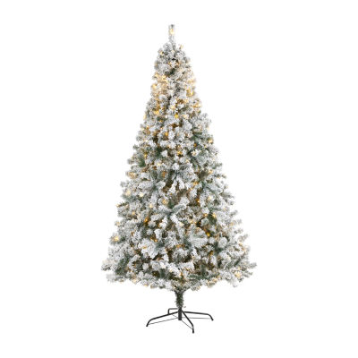 Nearly Natural 8 Foot Rock Springs Flocked Spruce With 1186 Bendable Branches And 500 Clear Led Lights Pre-Lit Christmas Tree