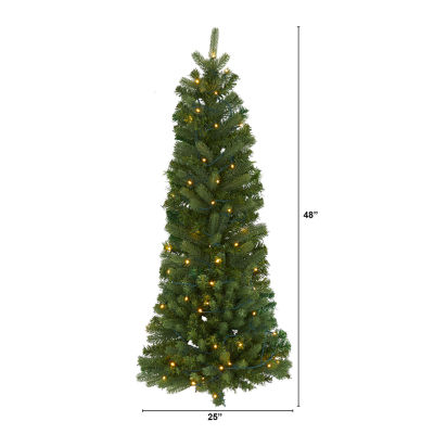 Nearly Natural 4 Foot Flat Back Wall Hanging Pine Pre-Lit Christmas Tree