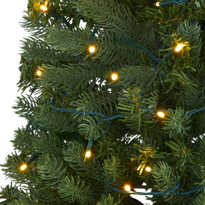 Nearly Natural 4 Foot Flat Back Wall Hanging Pine Pre-Lit Christmas Tree