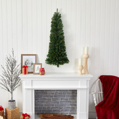 Nearly Natural 4 Foot Flat Back Wall Hanging Pine Pre-Lit Christmas Tree