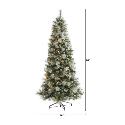 Nearly Natural 7 Foot Pine With Pine Cones And 882 Bendable Branches And 400 Clear Lights Pre-Lit Christmas Tree
