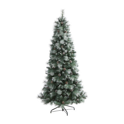 Nearly Natural 7 Foot Pine With Pine Cones And 882 Bendable Branches And 400 Clear Lights Pre-Lit Christmas Tree