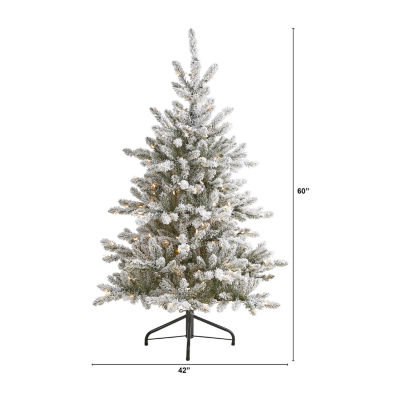 Nearly Natural 5 Foot West Virginia Flocked Spruce With 604 Bendable Branches And 200 Clear Lights Pre-Lit Christmas Tree