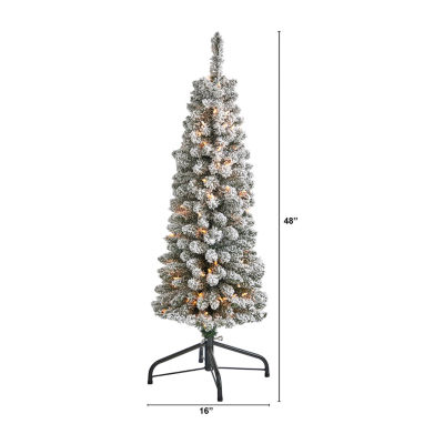 Nearly Natural Foot Flocked Pencil Pine With Bendable Branches And Clear Lights Pre-Lit Christmas Tree