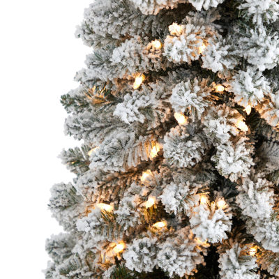 Nearly Natural 5 Foot Pencil Flocked Pine With 318 Bendable Branches And 200 Clear Lights Pre-Lit Christmas Tree