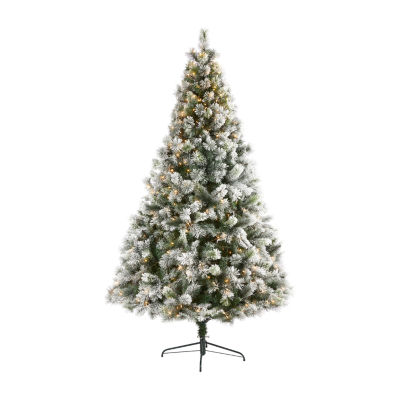 Nearly Natural 8 Foot Oregon Flocked Pine With 1172 Bendable Branches And 500 Clear Lights Pre-Lit Christmas Tree