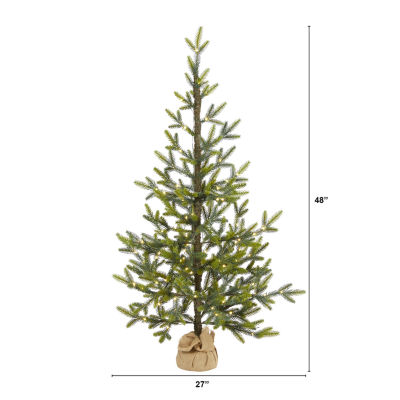 Nearly Natural 4 Foot Fir With Burlap Base Pre-Lit Christmas Tree