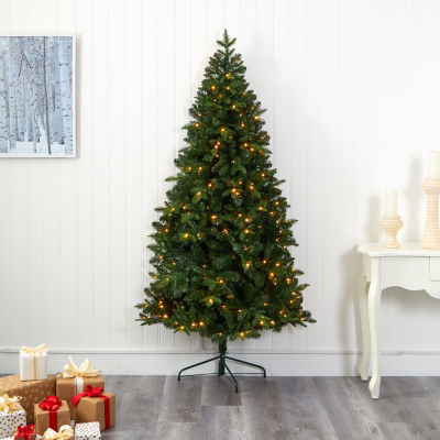 Nearly Natural 7 Foot Grand Teton Flat Back Spruce With 953 Bendable Branches And 220 Clear Led Lights Pre-Lit Christmas Tree