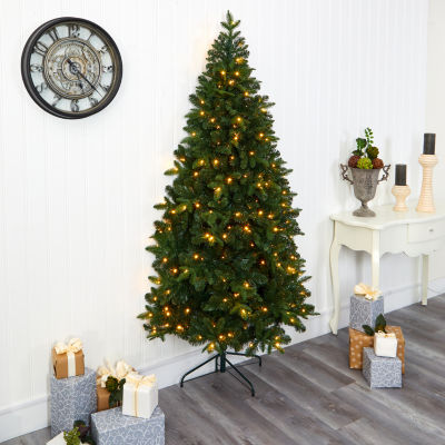 Nearly Natural 7 Foot Grand Teton Flat Back Spruce With 953 Bendable Branches And 220 Clear Led Lights Pre-Lit Christmas Tree