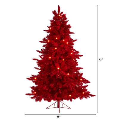 Nearly Natural 6 Foot Fir With 748 Bendable Branches And 350 Red Lights And 33 Globe Bulbs Pre-Lit Christmas Tree
