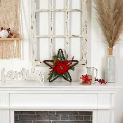 Nearly Natural 16in. Holiday Christmas Poinsettia Star Twig Indoor Christmas Wreath