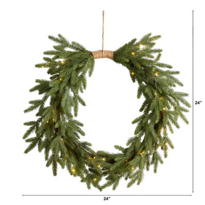 Nearly Natural 24" Holiday Christmas Pre-Lit Cascading Pine Indoor Pre-Lit Christmas Wreath