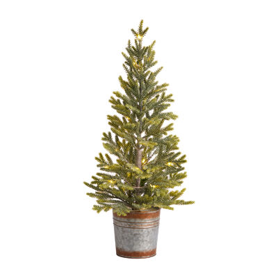 Nearly Natural 26" Natural Look Pine In Rustic Metal Planter Pre-Lit Christmas Tree