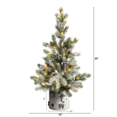 Nearly Natural 2 Foot Spruce In Decorative Birch Bark Planter Pre-Lit Christmas Tree