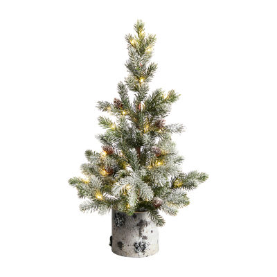 Nearly Natural 2 Foot Spruce In Decorative Birch Bark Planter Pre-Lit Christmas Tree