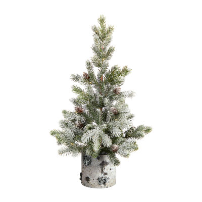 Nearly Natural 2 Foot Spruce In Decorative Birch Bark Planter Pre-Lit Christmas Tree