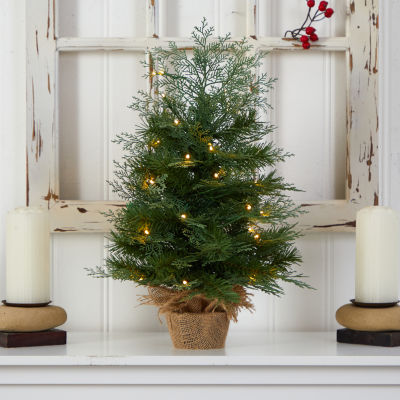 Nearly Natural 2 Foot Fir In Burlap Base With 35 Warm White Led Lights Pre-Lit Christmas Tree