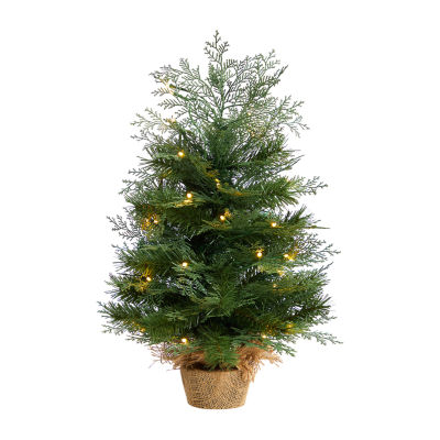 Nearly Natural 2 Foot Fir In Burlap Base With 35 Warm White Led Lights Pre-Lit Christmas Tree