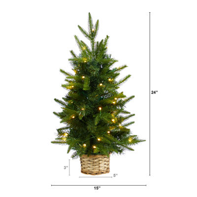 Nearly Natural 2 Foot Pine In Decorative Basket With 35 Clear Led Lights Pre-Lit Christmas Tree