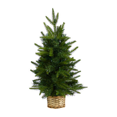 Nearly Natural 2 Foot Pine In Decorative Basket With 35 Clear Led Lights Pre-Lit Christmas Tree