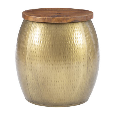 Kirkglen Wood and Iron Drum Side Table, Color Brown And Gold JCPenney