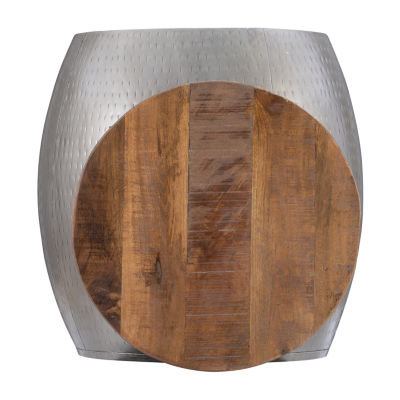 Kirkglen Wood and Glass Drum Side Table