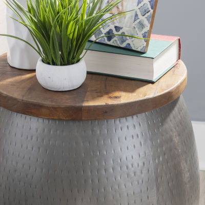 Kirkglen Wood and Glass Drum Side Table