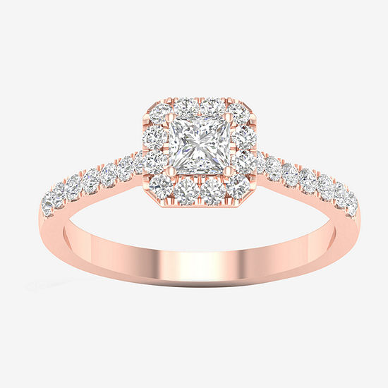 Certified Womens 5/8 CT. T.W. Lab Grown White Diamond 10K Rose Gold Side Stone Halo Engagement Ring