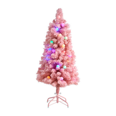 Nearly Natural 4 Foot Holiday Frosted Pink Cashmere Pine With 30 Jumbo Multicolored Globe Led Lights Pre-Lit Christmas Tree