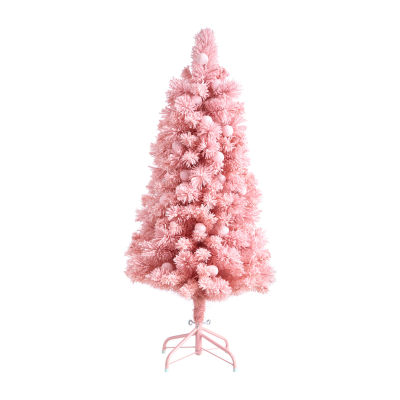 Nearly Natural 4 Foot Holiday Frosted Pink Cashmere Pine With 30 Jumbo Multicolored Globe Led Lights Pre-Lit Christmas Tree