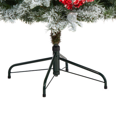 Nearly Natural 6 Foot Snow Tipped Flocked Fir With Berries And 906 Bendable Branches And 200 Led Lights And 50 Led Globe Lights Pre-Lit Christmas Tree