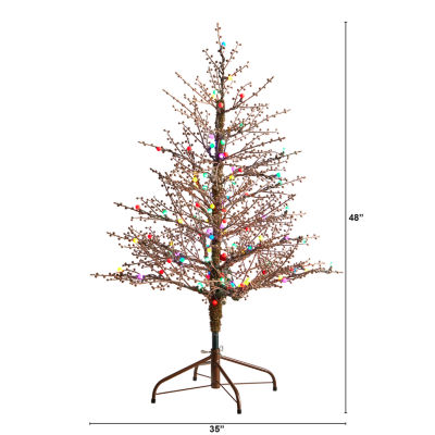 Nearly Natural 4 Foot Frosted Berry Twig With 240 Bendable Branches And 100 Multicolored Gum Ball Led Lights Pre-Lit Christmas Tree