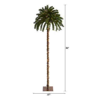 Nearly Natural 7 Foot Palm With 300 White Warm Led Lights Pre-Lit Tropical Christmas Tree
