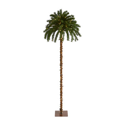 Nearly Natural 7 Foot Palm With 300 White Warm Led Lights Pre-Lit Tropical Christmas Tree