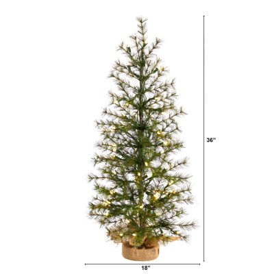 Nearly Natural 3 Foot Pine In A Burlap Base With 50 Clear Led Lights Pre-Lit Christmas Tree