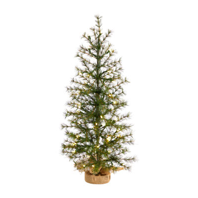 Nearly Natural 3 Foot Pine In A Burlap Base With 50 Clear Led Lights Pre-Lit Christmas Tree