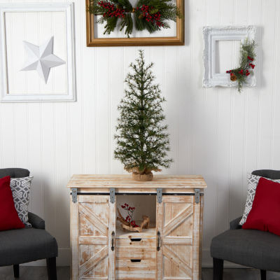 Nearly Natural 3 Foot Pine In A Burlap Base With 50 Clear Led Lights Pre-Lit Christmas Tree