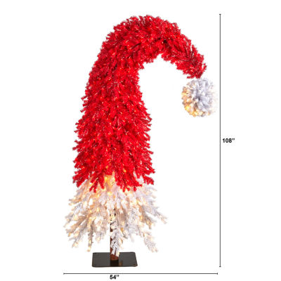 Nearly Natural 9 Foot Holiday Red Santa Hat Fir With 1992 Bendable Branches And 600 Led Lights Pre-Lit Christmas Tree