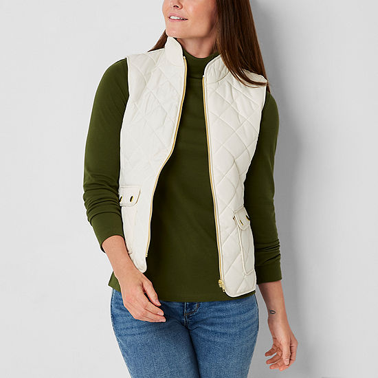 St. John's Bay Quilted Vest, Color: Ivory - JCPenney