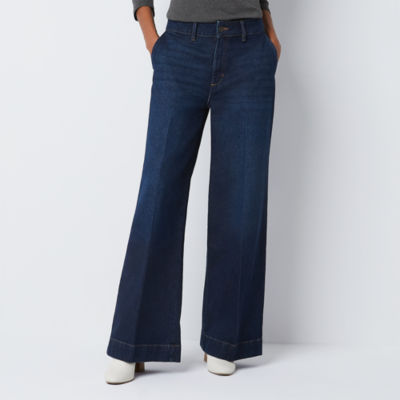 Liz Claiborne Womens Mid Rise Regular Fit Wide Leg Trouser Jean