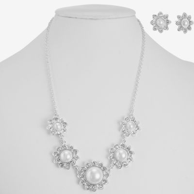 Monet Jewelry Collar Necklace And Stud Earring 2-pc. Simulated Pearl Flower Jewelry Set