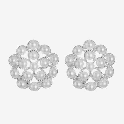 Monet Jewelry Simulated Pearl 17mm Flower Stud Earrings